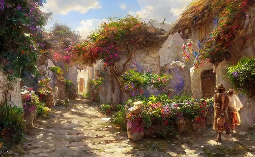 Image similar to Ancient elfic town. By Konstantin Razumov, highly detailded