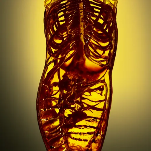 Image similar to human female preserved in amber