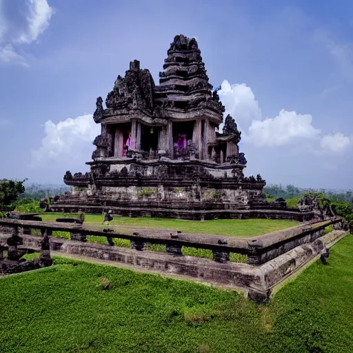 Prompt: a very large purple moon over garuda wisnu kencana monument in bali