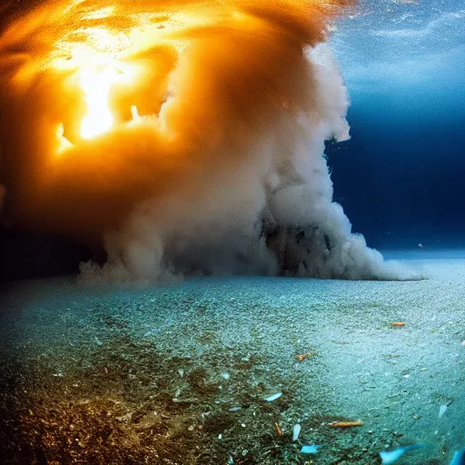 Image similar to an exploding lake in the alps, underwater explosion, national geographic, photography