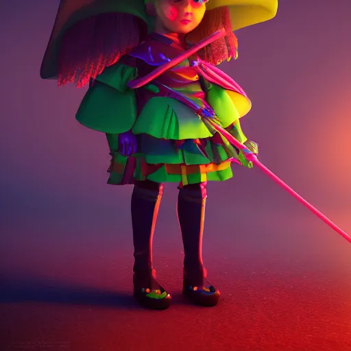 Prompt: candypunk young witch, character design, high quality digital art, render, octane, redshift, volumetric lighting, oled