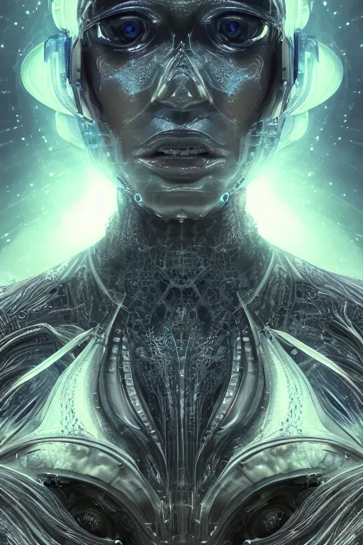 Prompt: a movie still of an ancient futuristic ethereal superstar with digital modifications surrounded by a underwater ink pour and flowing liquid gallium and complex sacred geometry, powerful, cinematic, beautifully lit, by john howe, by beeple, by artgerm, by karol bak, by brian froud, 3 d, trending on cgsociety, octane render, 8 k