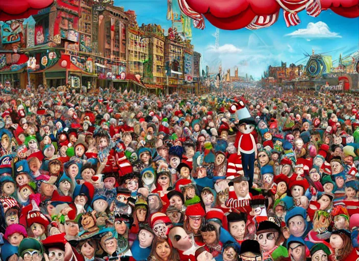 Prompt: where is waldo digital art, lowbrow, matte painting, 3 - d highly detailed, in the style of mark ryden,