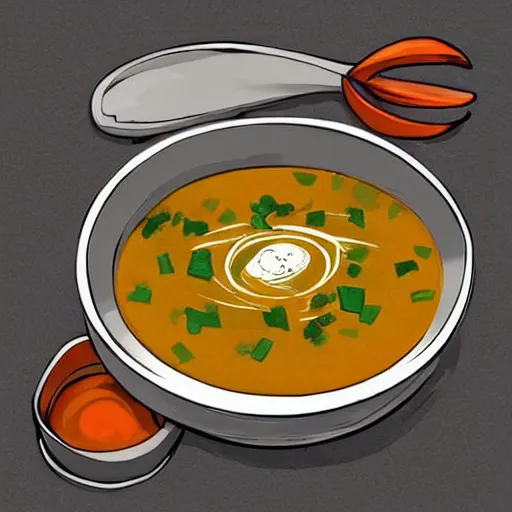 Prompt: a bowl of soup that is also a portal to another dimension, digital art, trending on artstation, magical