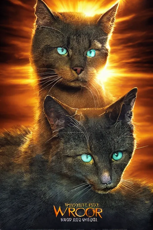 Image similar to a movie poster for warrior cats, depth of field, sun flare, hyper realistic, very detailed, backlighting, cgi, by wayne mclouglin