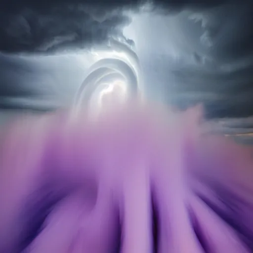Prompt: amazing photo of purple clouds in the shape of a tornado by marc adamus, digital art, digital art, beautiful dramatic lighting