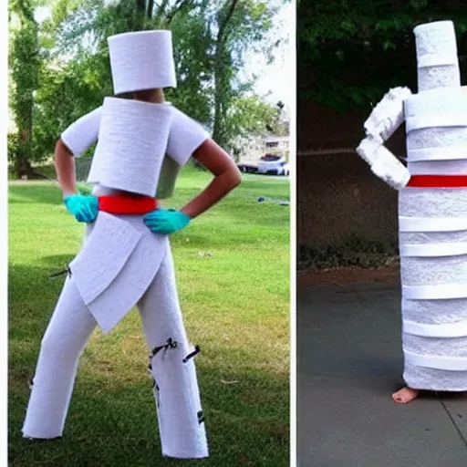 Image similar to creative costume made with toilet paper