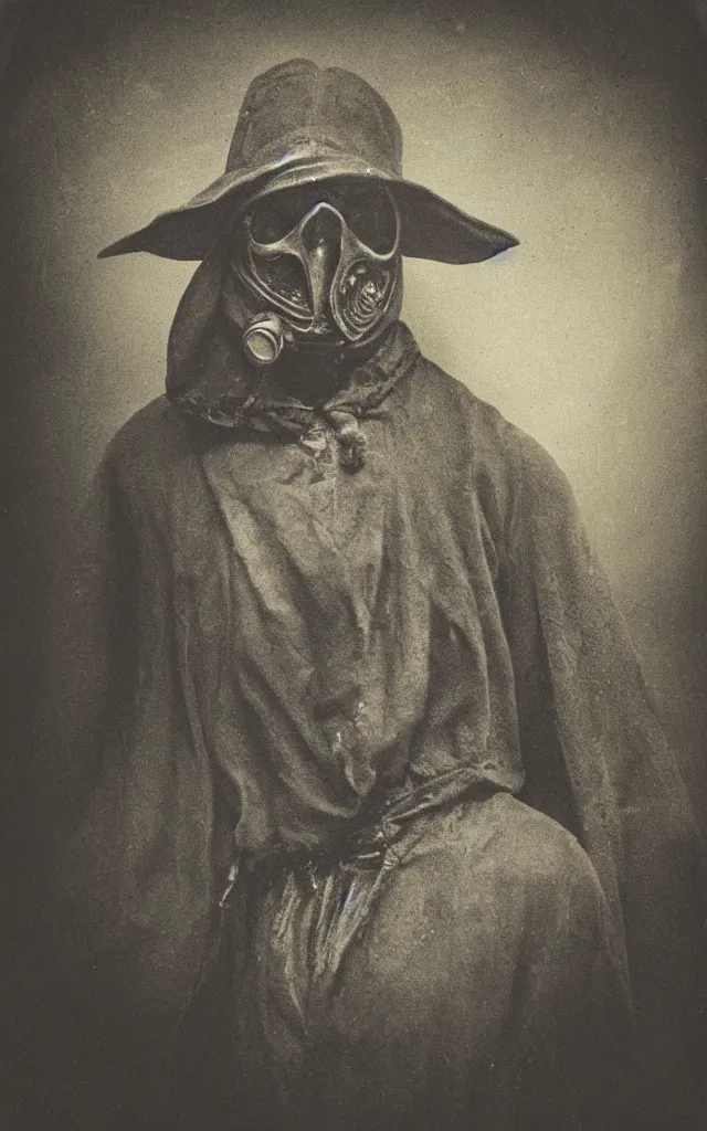 Image similar to portrait of an undead mutant plague doctor, daguerreotype, studio lighting, hyperrealistic, ultra detailed