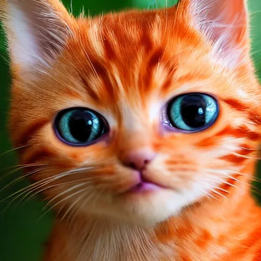 Image similar to orange kitten big eyes a lot of fur cute highly detailed high - quality photo realistic 8 k