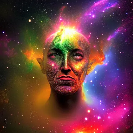 Prompt: a galactic god's face in a nebula, digital art