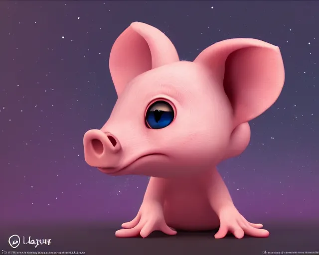 Image similar to 3D Fantasy Cute and adorable space piglet , huge adorable eyes, bright stars, Smooth 3D Illustration, soft render, Servando Lupini, Daniil Kudriavtsev, handpaint texture, Blender, 3DCoat