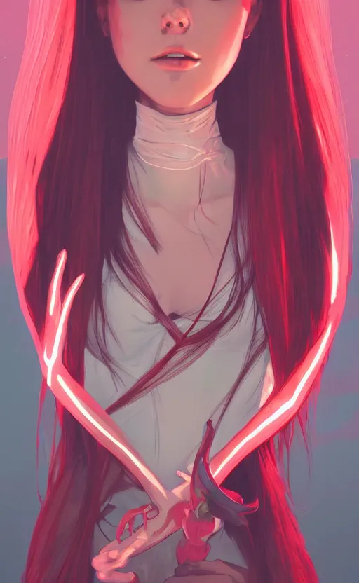 Image similar to Zero Two, ambient lighting, 4k, alphonse mucha, lois van baarle, ilya kuvshinov, rossdraws, artstation