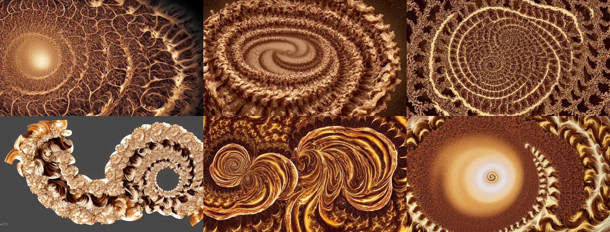 Prompt: a logarithmic spiral fractal made of tiramisu and croissants, award-winning digital art on Pixiv, trending on Artstation