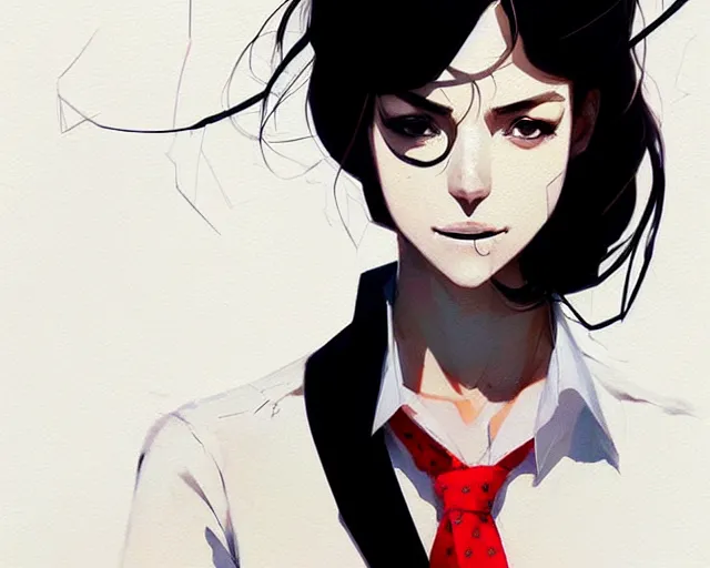 Image similar to a ultradetailed full body portrait of a woman dressed in a white shirt with a tie, by conrad roset, greg rutkowski and makoto shinkai trending on artstation