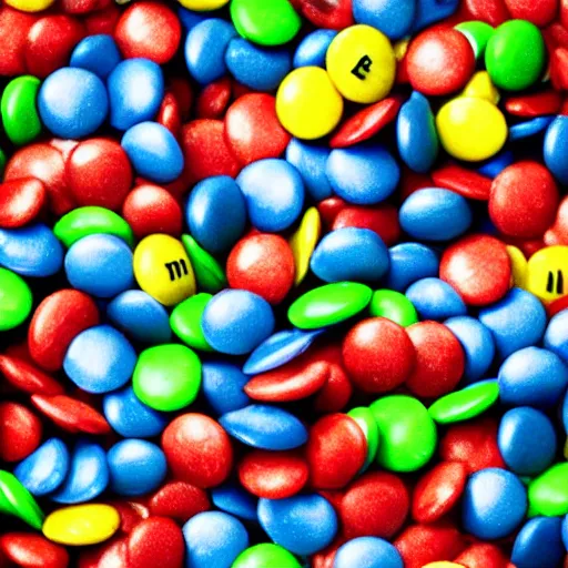 Image similar to a pile of m & m candies forming the face of eminem