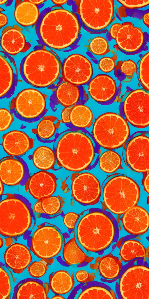 Prompt: a seamless repeating pattern of campari and oranges, colourful, symmetrical, repeating 35mm photography, in the style of toiletpaper magazine, surreal, high detail, photograph by Pierpaolo Ferrari