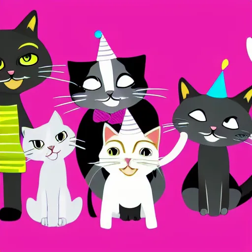 Prompt: cats party in animation style