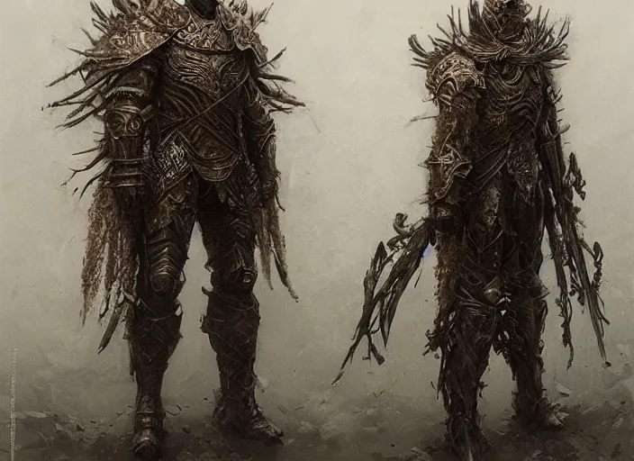 Image similar to cruxible knight concept, clad in tree bark ornamented armor, beksinski, ruan jia, dark soul concept art, infinity blade armor