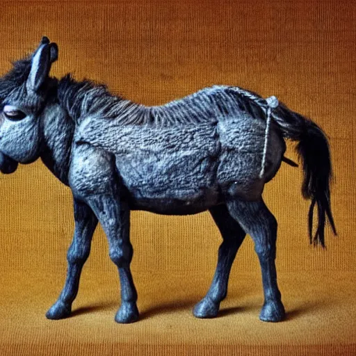 Image similar to a donkey made out of lice, dark, morbid, grotesque