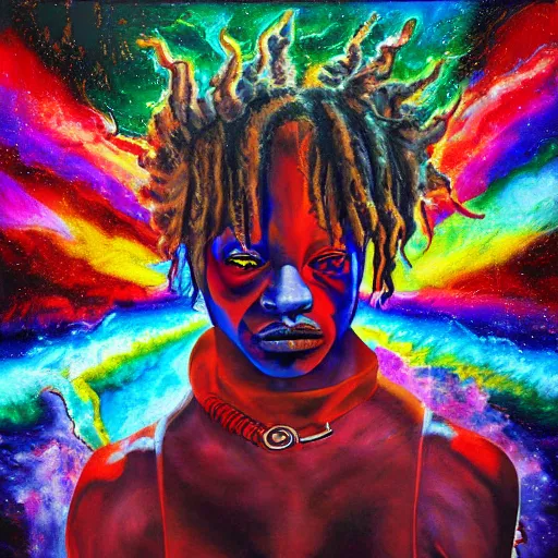 Prompt: Trippie Redd psychedelic album cover dark oil painting astral