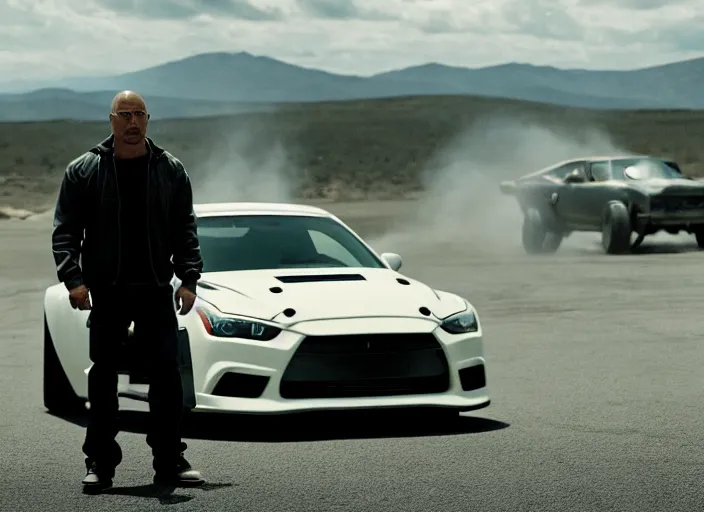 Image similar to film still of walter white as dominic toretto in furious 7 movie ( 2 0 1 5 ), 8 k, cinematic, rule of thirds