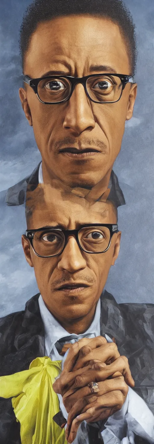 Image similar to gustavo fring as saint hyper realistic painting