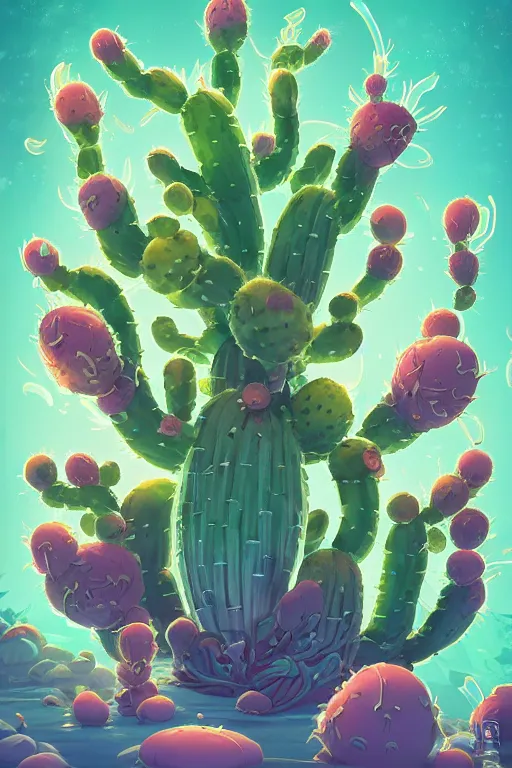 Image similar to roots cactus sushi cristal smurf ghost creature animal sushi cristal very big eye roots cactus elemental flush of force nature micro world fluo fishscale, behance hd by jesper ejsing, by rhads, makoto shinkai and lois van baarle, ilya kuvshinov, rossdraws radiating a glowing aura global illumination ray tracing hdr