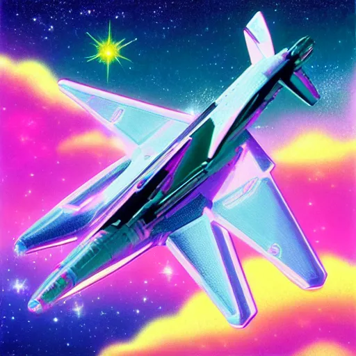 Image similar to starship flying through space, vaporwave style, 1 9 9 2 4 k masterpiece