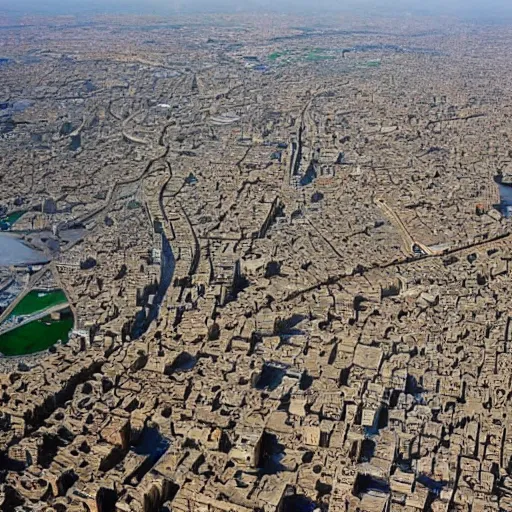 Prompt: the city of baghdad after 700 years, wide angle,