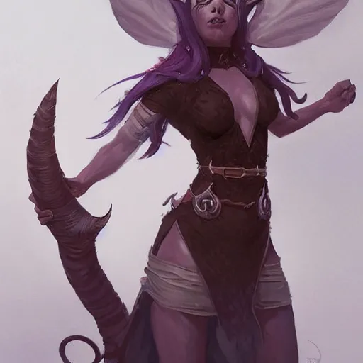 Image similar to Tiefling Druid with tiefling tail D&D, fantasy, full body portrait, highly detailed, digital painting, artstation, concept art, sharp focus, illustration, art artgerm by greg rutkowski