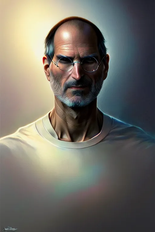 Image similar to ultra realistic illustration, steve jobs, sci - fi, fantasy, intricate, elegant, highly detailed, digital painting, artstation, concept art, smooth, sharp focus, illustration, art by artgerm and greg rutkowski and alphonse mucha