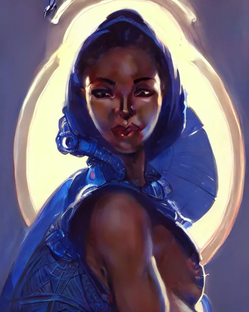 Prompt: Portrait of very very very very very very beautiful nigerian woman, spacesuit, blue eyes, real life skin, intricate, elegant, highly detailed, artstation, concept art, smooth, sharp focus, art by artgerm and greg rutkowski and alphonse mucha