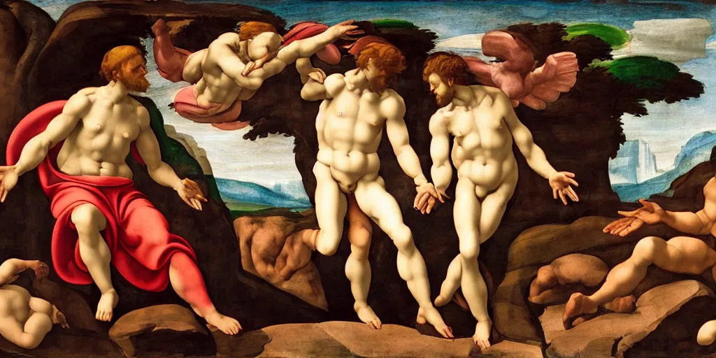 Image similar to The Creation Of Adam, painted by Michelangelo, 1512