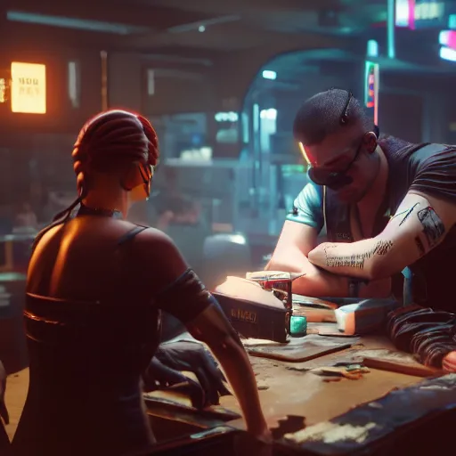 Image similar to ripper doc surgery tragedy. low light. diffuse ambience. Cyberpunk 2077. CP2077. 3840 x 2160