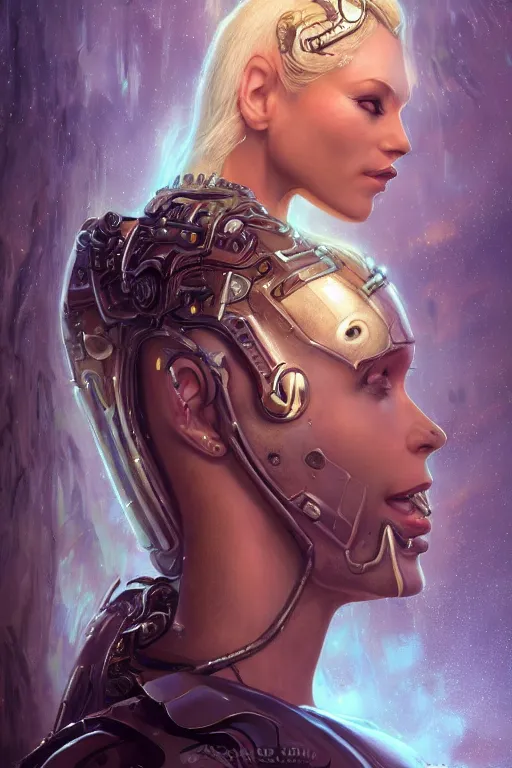 Prompt: portrait of a beautiful female hybrid cybernetic atlantean anubis elsa jean alien warrior, regal, realistic, refined, detailed, digital art, jessica rossier, michael cheval, esao andrews, steampunk, walt disney ( 1 9 3 7 ), francois boucher, oil painting, highly detailed, cinematic lighting, unreal engine, 8 k, hd