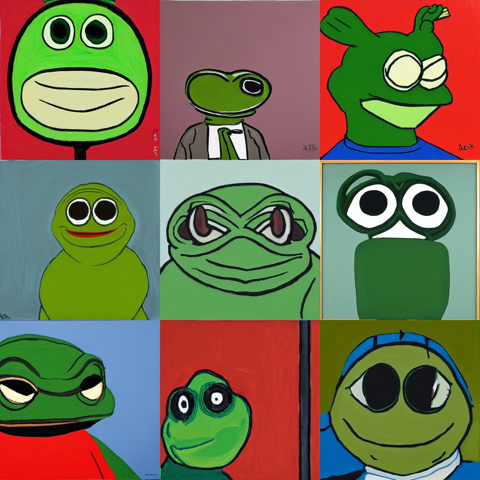 Prompt: pepe the frog, by Alex Katz ,