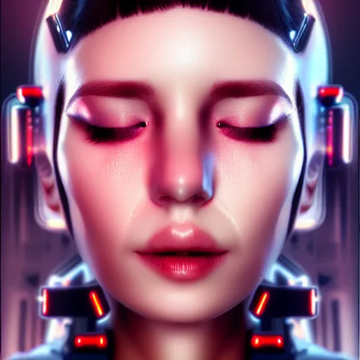 Image similar to face wear on beautiful woman face, cyberpunk art by kuno veeber, cgsociety, computer art, ultra detailed, futuristic, anime aesthetic