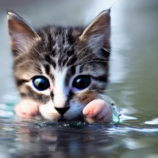 Prompt: kitten made of water