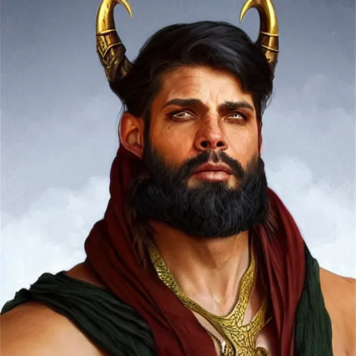 Prompt: Portrait of bedouin D&D, muscular, wearing dragon claws, fantasy, intricate, elegant, thick beard highly detailed, digital painting, artstation, concept art, smooth, sharp focus, illustration, art by artgerm and greg rutkowski and alphonse mucha