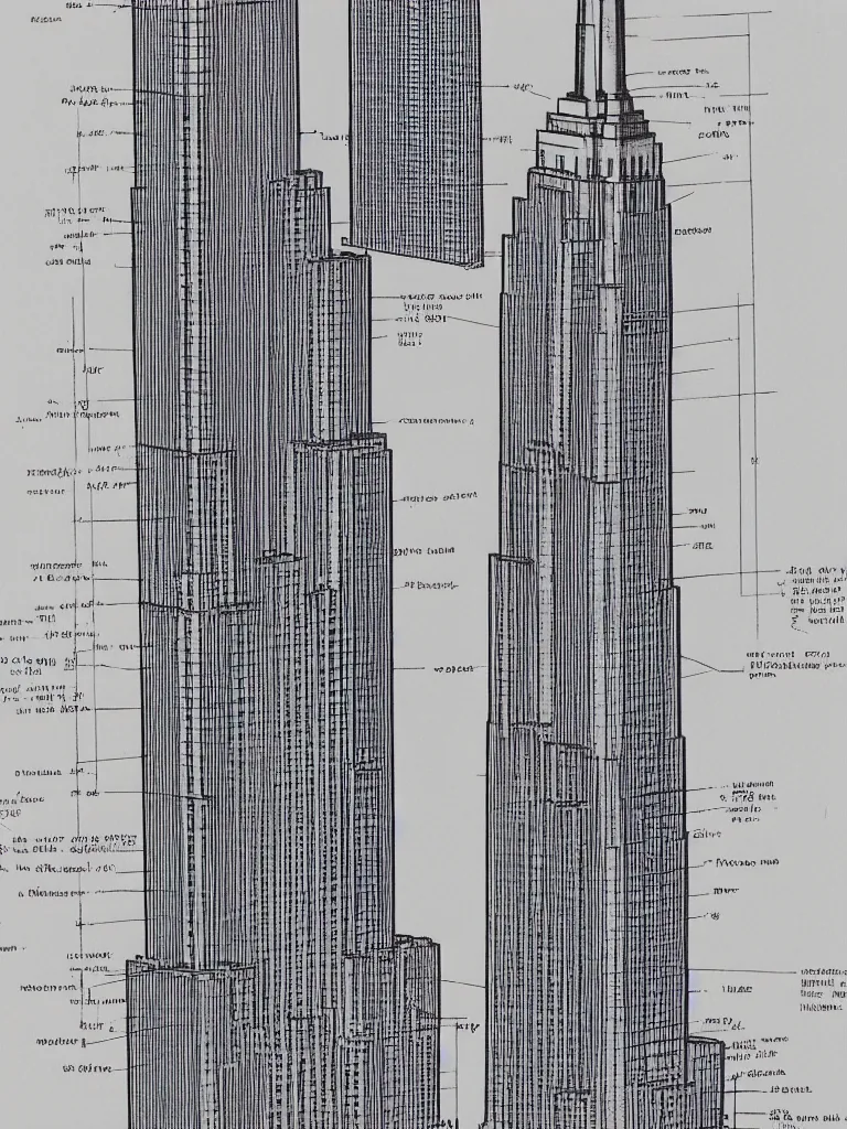 Image similar to Architecture blueprint copy, Empire State Building. Vertical cut. Technical drawing