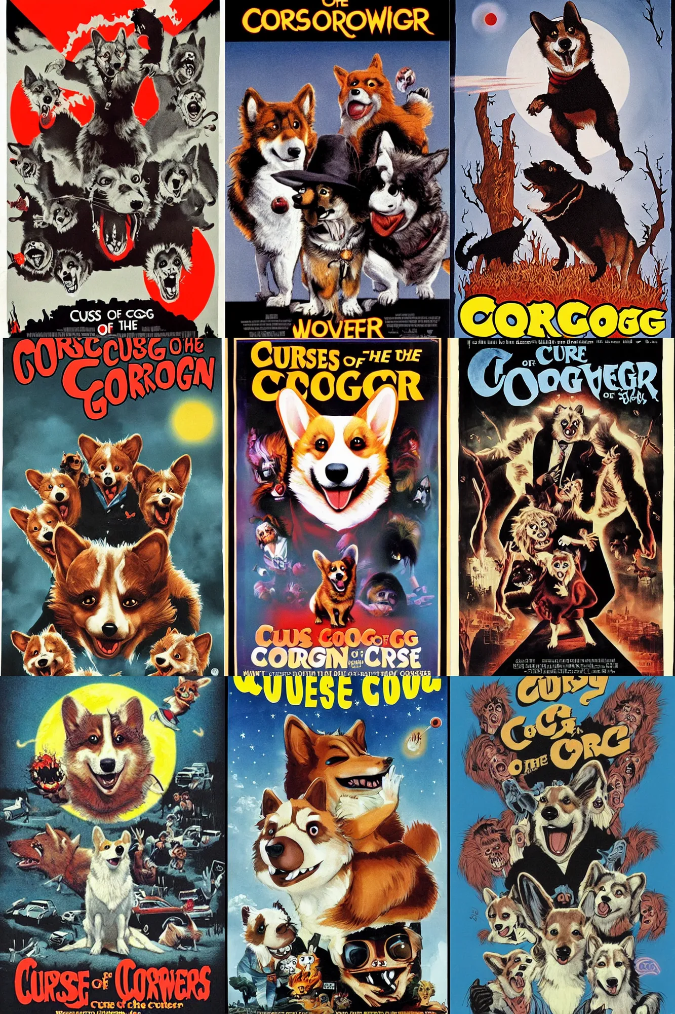 Prompt: movie poster for curse of the corgi werewolf, 1 9 8 0 s horror