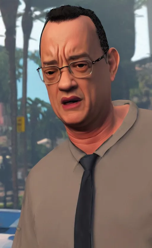 Image similar to tom hanks as a gtav character, detailed