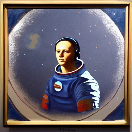 Prompt: Moon landing in the style of a roman portrait painting