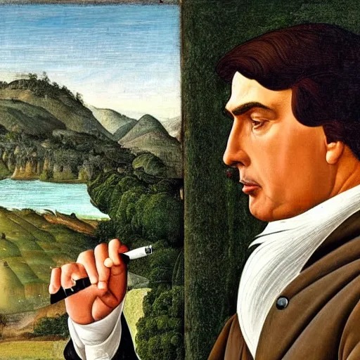 Image similar to sketch of jair bolsonaro taking a vape by sandro botticelli in 4 k ultra high resolution, with inspiring feeling