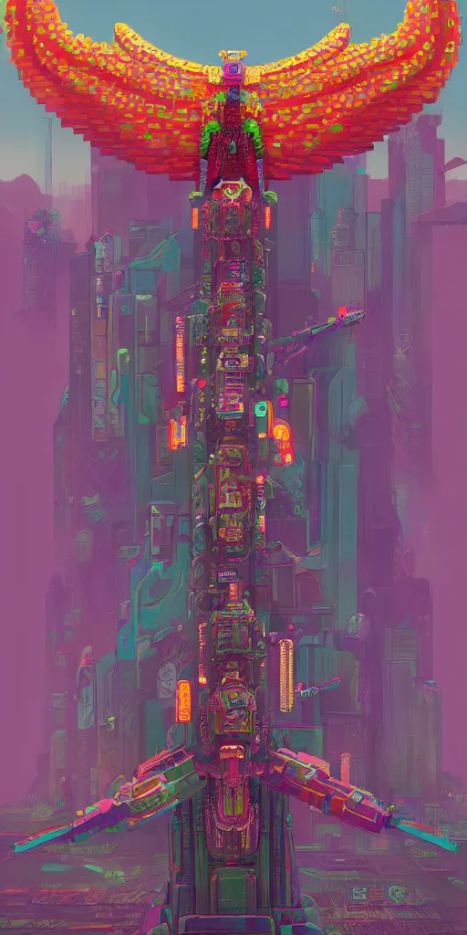 Image similar to A beautiful painting of quetzalcoatl in cyberpunk gotic style, pixelart by Studio Ghibli and Moebius, octane render, zbrush, extremely detailed, pastel colors, trending on artstation