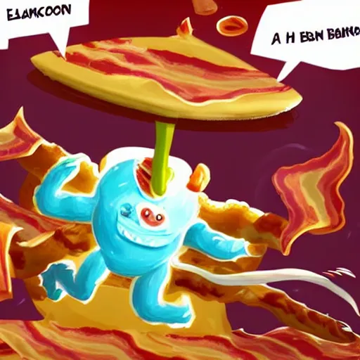 Image similar to a pancake elemental is fighting a bacon elemental