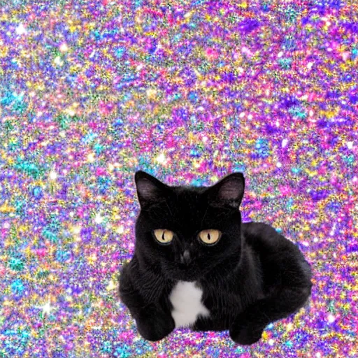 Prompt: a cat in a cloud of glitter