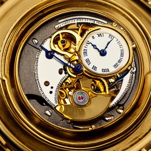 Image similar to close up photo of a gold pocket watch, high detail, complex,