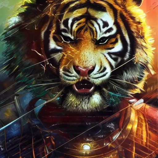 Prompt: a beautfiul award winning commission portrait of an anthro tiger in the neon cyberpunk city at night,wearing a leather jacket,glow effect,detailed face,photorealistic,character design by charles bowater,ross tran,deviantart,artstation,digital art,hyperdetailed,realistoc,western comic style,vfx,dramatic,dream-like