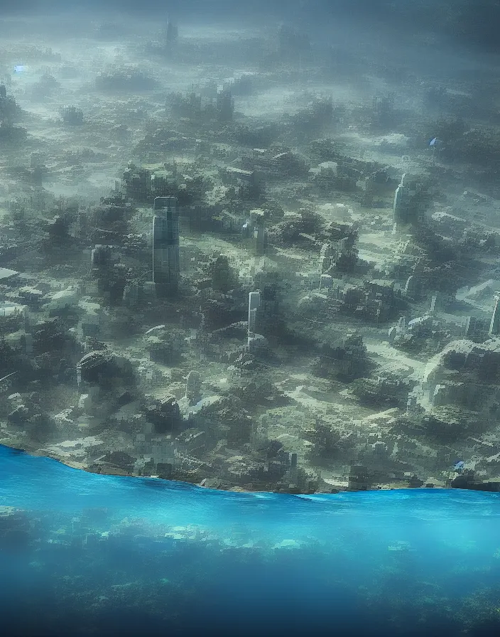 Prompt: landscape underwater utopian city on the ocean floor, 8k, hyper realism.